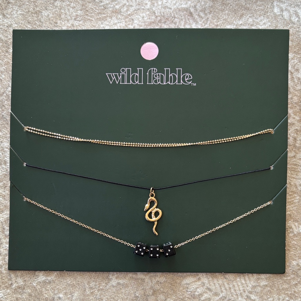 Brand New Wild Fable Gold Tone Necklace Set Layered Chain Snake Black Dice 20$